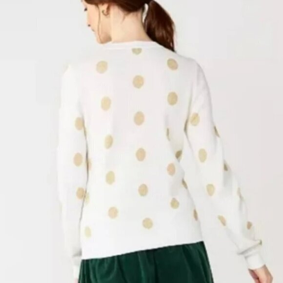 Draper James RSVP Women's Sweater Size XXL Cream Gold Polka Dot Long Sleeve EUC - Picture 4 of 12
